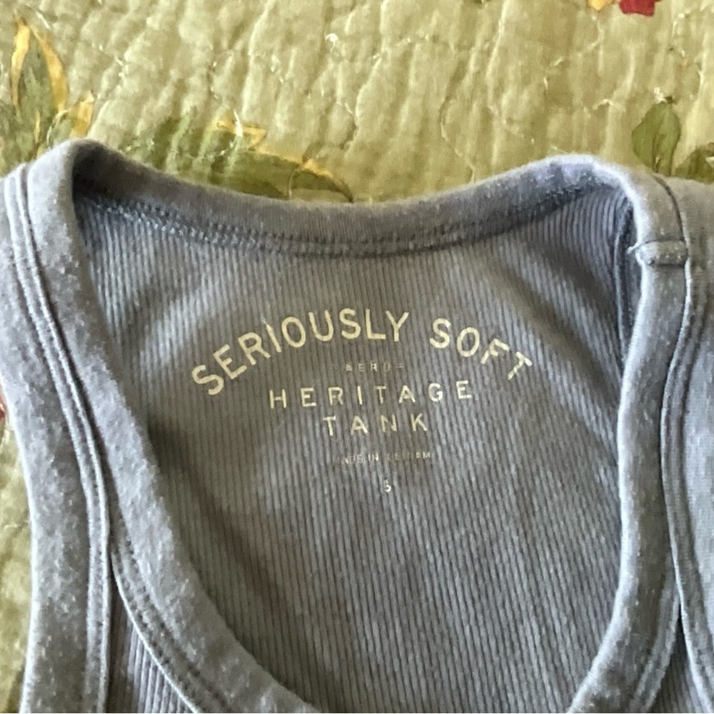AERO Heritage Seriously Soft Light Blue/grey Ribbed Racerback Tank Top - Picture 2 of 4